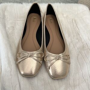 Gold square toe ballet flats with bow- brand new without box size 8